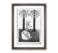 Resting Deer By Samuel De Mesquita Classic Painting Framed Print | A2 Walnut Framed Wall Art | Ready to Hang | Classic Animal Picture | Living Room Bedroom Lounge Office