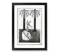 Resting Deer by Samuel De Mesquita Framed Print | A2 Black Framed Wall Art | Ready to Hang | Modern Animal Picture | Living Room Bedroom Lounge Office