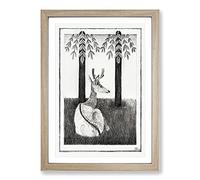 Resting Deer by Samuel De Mesquita Framed Print | A2 Oak Framed Wall Art | Ready to Hang | Modern Animal Picture | Living Room Bedroom Lounge Office