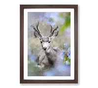 Resting Deer Framed Print | A2 Walnut Framed Wall Art | Ready to Hang | Modern Animal Picture | Living Room Bedroom Lounge Office