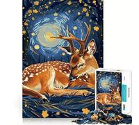 Resting Deer in Starry Night 1000 Pieces Jigsaw Puzzles for Teenagers Logic Train Toy Quiet Fun Smooth Cut Lovely Gift (38x26cm)