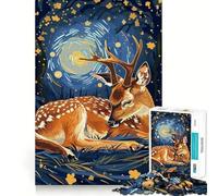 Resting Deer in Starry Night Jigsaw Puzzles for Adults 1000 Pieces Brain Skill Relaxed Mind Exact Edge Art Collection Piece (38x52cm)