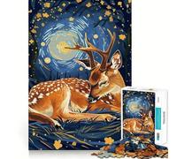 Resting Deer in Starry Night Jigsaw Puzzles for Teenagers 1000 Piece Brain Workout Toy Mental Relax Art Assembly Unique Gift (50x75cm)