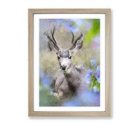 Resting Deer Modern Framed Print | A4 Oak Framed Wall Art | Ready to Hang | Modern Animal Picture | Living Room Bedroom Lounge Office