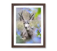 Resting Deer Modern Framed Print | A4 Walnut Framed Wall Art | Ready to Hang | Modern Animal Picture | Living Room Bedroom Lounge Office
