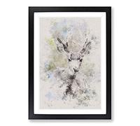 Resting Deer Watercolour Framed Print | A2 Black Framed Wall Art | Ready to Hang | Modern Animal Picture | Living Room Bedroom Lounge Office
