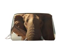 Resting Elephant Makeup Bag for Women Cosmetic Bags Leather Travel Makeup Case Organizer Waterproof Make up Pouch Open Flat Toiletry Bag Portable Storage Pouch for Travelling, Gold, One Size