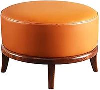 Resting Footstool Multifunction Seat With Solid Wood Legs,Modern Leather Foot Stool,Premium Footrest Sofa Stool,Round Black,41X41X32Cm,Round Orange,50x50x32cm