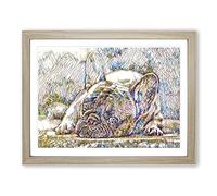 Resting French Bulldog Dog Modern BG Framed Wall Art Print, Ready to Hang Picture for Living Room Bedroom Home Office Décor, Oak A2 (64 x 46 cm)