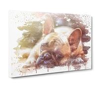 Resting French Bulldog Dog V3 Modern Canvas Wall Art Print Ready to Hang, Framed Picture for Living Room Bedroom Home Office Décor, 20x14 Inch (50x35 cm)
