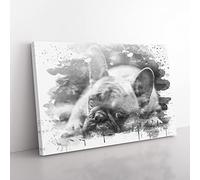 Resting French Bulldog Dog V4 Modern Canvas Wall Art Print Ready to Hang, Framed Picture for Living Room Bedroom Home Office Décor, 76x50 cm (30x20 Inch)