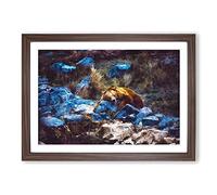 Resting Grizzly Bear Painting Framed Print | A2 Walnut Framed Wall Art | Ready to Hang | Modern Animal Picture | Living Room Bedroom Lounge Office