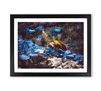 Resting Grizzly Bear Painting Modern Art Framed Print | A4 Black Framed Wall Art | Ready to Hang | Modern Animal Picture | Living Room Bedroom Lounge Office