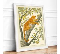Resting Leopard Botanical Framed Wall Art Print A1 (84.1×59.4cm) White, Wall Decor for Living Room, Bedroom, Office & Home, Ready to Hang, Art Gift