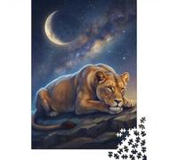 Resting Lioness Under The Moonlit Sky 1000-Piece Jigsaw Puzzle for Adults, 38x26cm/1000pcs, Screen-Free Activity, Relaxing Indoor Time And Quiet Weekends