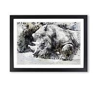 Resting Rhino in Abstract Framed Print | A2 Black Framed Wall Art | Ready to Hang | Abstract Fantasy Picture | Living Room Bedroom Lounge Office