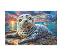 Resting Seal 1000 Pc DIY Jigsaw Puzzle Shore Rock Surf Puzzles for Adults Teens Hard Challenging Team Building Stress Reducing Autumn Gift 1000 PCS