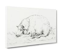 Resting Sheep By Jean Bernard Canvas Print | Gallery Wrapped 30mm Frame Wall Art | 24x16 inches | Ready to Hang | Retro Animals Picture | Living Room Bedroom Lounge Office