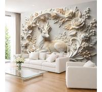 Resting Spotted Deer and Rose Floral Premium Non-Woven Photo Wallpaper 210×150cm (WxH) Panoramic Wall Art Elegant Woodland Nature Wall Decor for Sofa Tv Background 210×150Cm (Wxh) (83×59Inch)