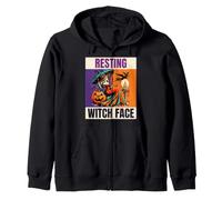 Resting Witch Face Halloween Pinup Style Zip Hoodie