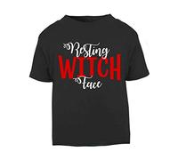 Resting Witch Face Halloween Statement Short Sleeve Cotton Kids t Shirt, 2-3 Years, Black