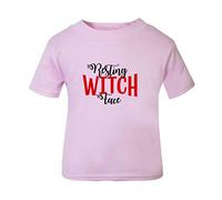 Resting Witch Face Halloween Statement Short Sleeve Cotton Toddler t Shirt, 1-2 Years, Pastel Pink