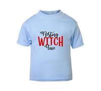 Resting Witch Face Halloween Statement Short Sleeve Cotton Toddler t Shirt, 3-4 Years, Pastel Blue