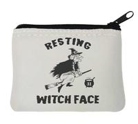Resting Witch Face Spooky Halloween Art Neoprene Coin Purse Pouch 10x11cm White