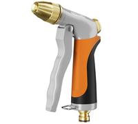 RESTMO High Pressure Hose Pipe Spray Gun, 100% Metal Garden Hose Gun with Solid Brass Head, Adjustable Water Flow, 4 Spray Patterns, Ideal for Car Washing, Gardening, Patio & Window Cleaning Orange