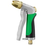 RESTMO High Pressure Hose Pipe Spray Gun, 100% Metal Garden Hose Gun with Solid Brass Head, Adjustable Water Flow, 4 Spray Patterns, Ideal for Car Washing, Gardening, Patio & Window Cleaning, Green