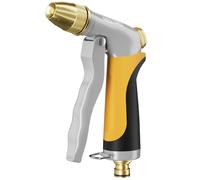 RESTMO High Pressure Hose Pipe Spray Gun, 100% Metal Garden Hose Gun with Solid Brass Head, Adjustable Water Flow, 4 Spray Patterns, Ideal for Car Washing, Gardening, Patio & Window Cleaning, Yellow