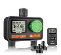 RESTMO RF Remote Controlled Water Timer 2 Outlets, Garden Hose Timer with Automatic/Manual/Rain Delay System for Outdoor Tap, Drip Irrigation and Lawn Watering