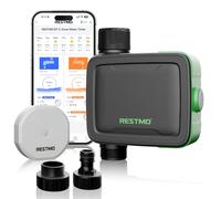RESTMO Smart Water Timer with Flow Meter | Smart Sprinkler Timer with Manual/Rain Delay, APP RF Hub + WiFi Connection, Brass Connection Male, for Lawn & Yard Watering