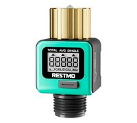 RESTMO Water Flow Meter with Brass Inlet Metal Thread, Measure Gallon/Liter Consumption and Flow Rate for Outdoor Garden Hose Watering, RV Water Tank Filling, Lawn Sprinkler and Nozzle Sprayer