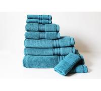 Restmor Bathroom Towel Set 9 Piece 500GSM 100% Luxury Combed Cotton Towel Bale Supreme Bundle Soft & absorbent 4 wash cloths, 2 hand towels, 2 bath towels & 1 large bath sheet (TEAL)