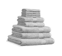 Restmor Bathroom Towel Set 9 Piece 500GSM 100% Luxury Combed Cotton Towel Bale Supreme Bundle Soft & absorbent 4 wash cloths, 2 hand towels, 2 bath towels & 1 large bath sheet (LIGHT GREY)