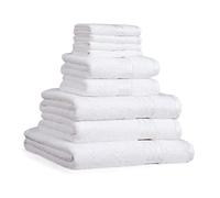 Restmor Bathroom Towel Set 9 Piece 500GSM 100% Luxury Combed Cotton Towel Bale Supreme Bundle Soft & absorbent 4 wash cloths, 2 hand towels, 2 bath towels & 1 large bath sheet (WHITE)