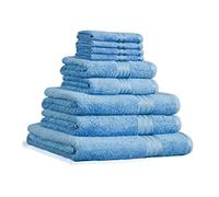 Restmor Bathroom Towel Set 9 Piece 500GSM 100% Luxury Combed Cotton Towel Bale Supreme Bundle Soft & absorbent 4 wash cloths, 2 hand towels, 2 bath towels & 1 large bath sheet (MID BLUE)