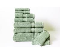 Restmor Bathroom Towel Set 9 Piece 500GSM 100% Luxury Combed Cotton Towel Bale Supreme Bundle Soft & absorbent 4 wash cloths, 2 hand towels, 2 bath towels & 1 large bath sheet (SAGE GREEN)