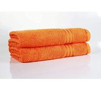 Restmor Large Bath Sheets for Adults SET OF 2 Bathroom Towels Supreme 500 GSM Fine Combed Cotton - Absorbent and soft - 90 x 140 cm each (ORANGE)
