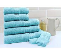 Restmor Ltd 7 Piece Towel Set For Bathrooms Supreme Egyptian Cotton Matching Towel Set 500 GSM Set Contains 2 Face cloth flannells, 2 Hand Towels, 2 Bath Towels 1 Large Bath Sheet (AQUA)