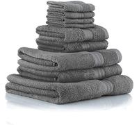 Restmor Ltd Supreme 7 Piece Towel Set 500GSM Egyptian Cotton Contains 2 Face cloth flannells, 2 Hand Towels, 2 Bath Towels 1 Large Bath Sheet Dark Grey (charcoal)