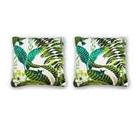 Restmor Tropical Leaf Cushion Covers Pack of 1 to 4 in Green and Blue Floral Print Hummingbird Cushion cases pillow cases Piped Trim Square covers (2)