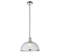 Netlighting Hansen 1 Light Pendant Bright Nickel, Ribbed Glass, E27