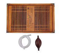 Restokki Kungfu Tea Tray Drainage Water Storage Wood Tea Table for Chinese Gongfu Engraved Orchid Pattern Tea Serving (Yellow Orchid)