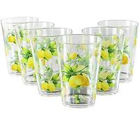 Reston Lloyd Calypso Basics Fresh Lemons, by, 8oz Acrylic Juice Drinkware, Set of 6, White, Lemon, Green