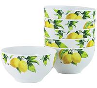 Reston Lloyd Fresh Lemons, 6pc Melamine Cereal/Soup Bowl Set, White, Lemon, Green, 2 Cups