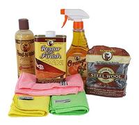 Restor-A-Finish KIT Golden Oak Furniture Restoration Heat Ring and Water Mark Remover Polish Wax Orange Oil Cloths Gloves Fine Grade #0000 Steel Wool Pads Scratch Repair