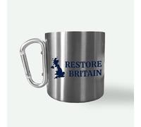Restore Britain Stainless Steel Carabiner Mug, Reusable Camping Travel Cup with Clip Handle, Lightweight Metal Outdoor Mug, Brushed Finish