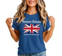 Restore Britain Union Jack Womens Tshirt We Want Our Country Back British Pride Tee UK Patriot Top L (16-18) Royal